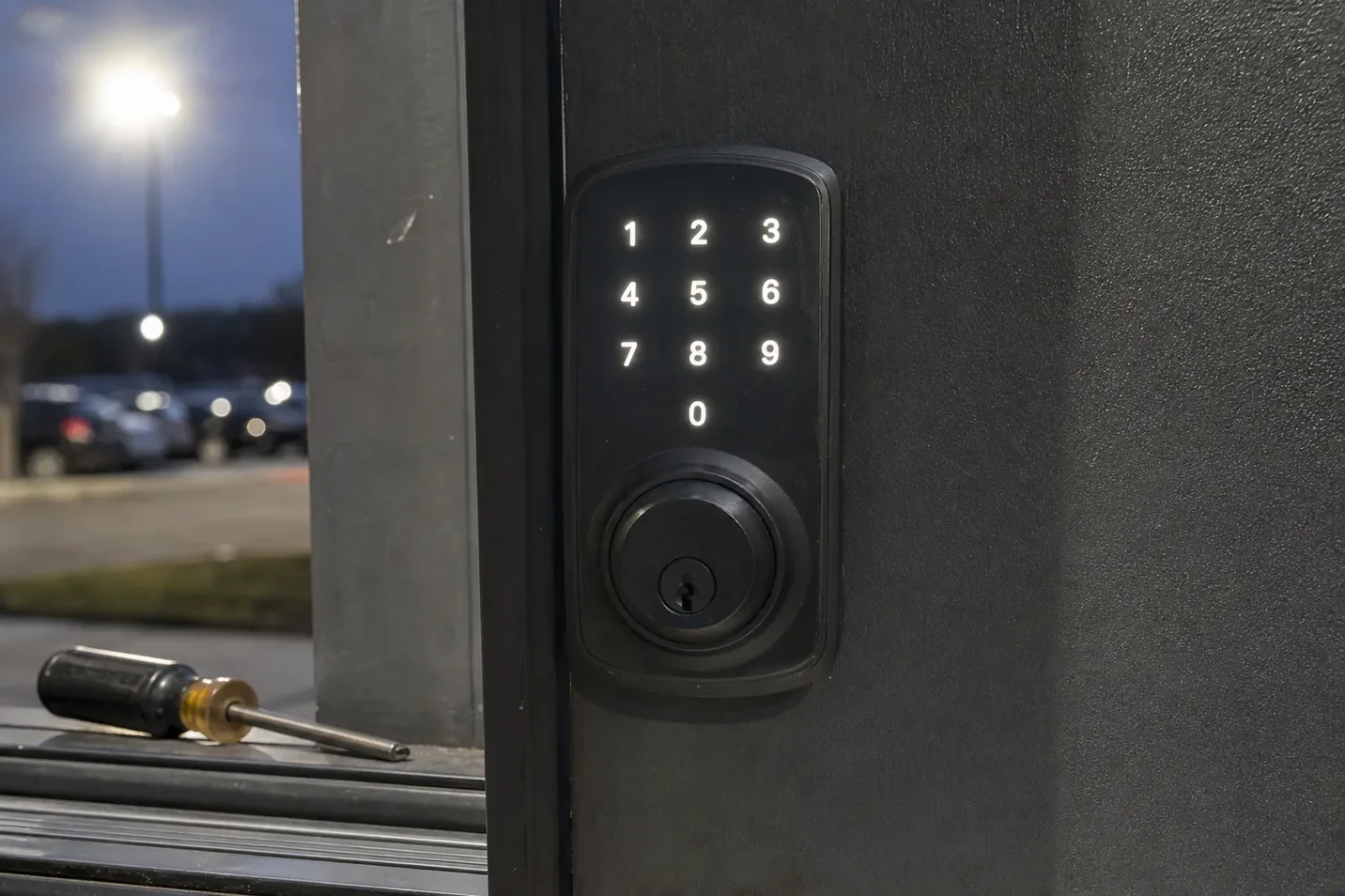 Keypad deadbolt fitted to a front door