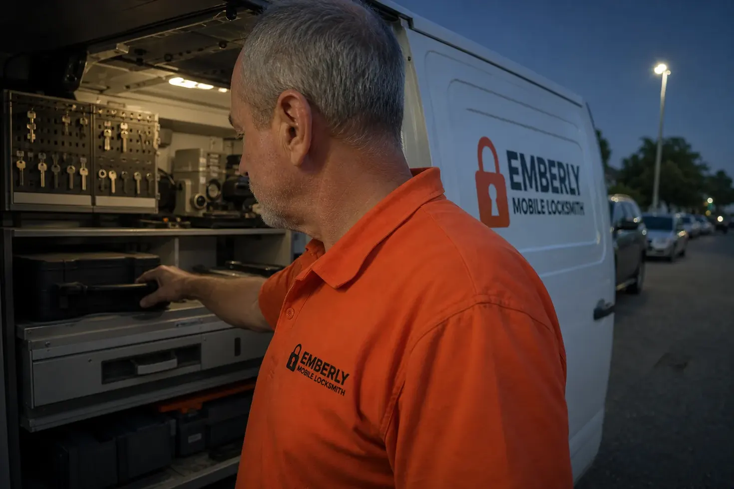 The Emberly Mobile Locksmith service van, stocked for lockouts and key cutting in Kissimmee